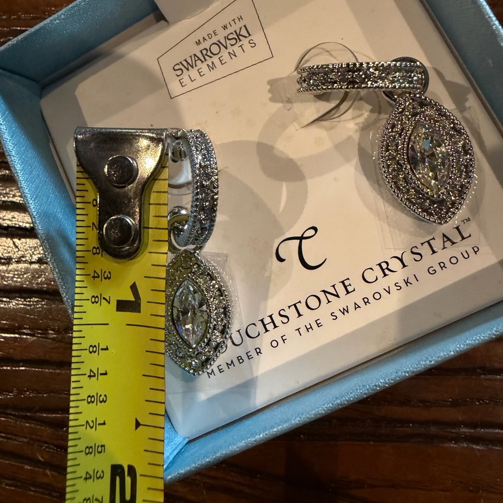 Touchstone Crystal Elegant Silver Tear Drop Pave Earrings - Picture 3 of 3